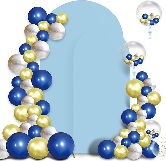Set of 2 Arch Backdrop Cover High Elastic Wrinkle-Resistant Arch Cover Spandex Fabric Thick Opaque Round Top Chiara Backdrop for Wedding Birthday Baby Shower Garden 6FT, 7.2FT, Dusty Blue