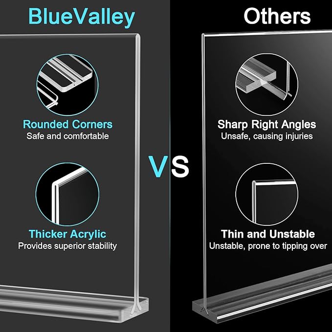 BlueValley Clear Acrylic Sign Holder 5x7 Vertical Double Sided Acrylic Photo Picture Frame for Office Desk, Table Sign Holder for Store, Rrestaurant, Hotel, Cafe, Show Fairs, Vendor-for Brochure Flyer Menu Document-6 pack