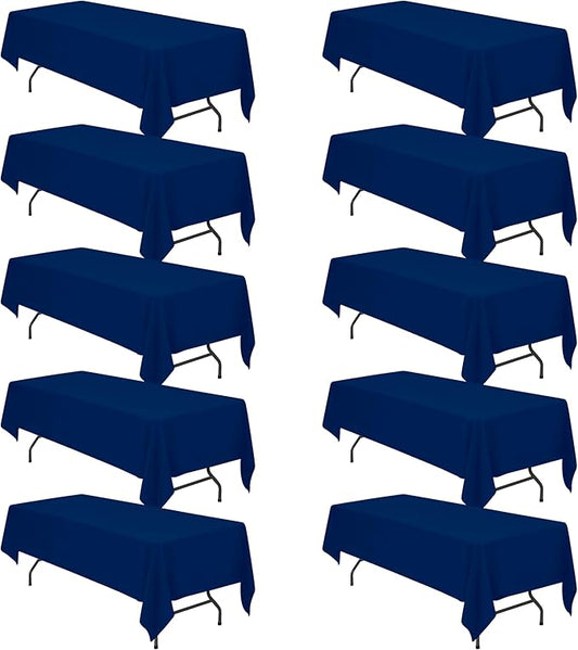 BRILLMAX 10 Pack Navy Blue Tablecloths for 8 Foot Rectangle Tables 60 x 126 Inch - 8ft Rectangular Bulk Linen Polyester Fabric Washable Cloth Cover for Wedding Reception Banquet Birthday Party