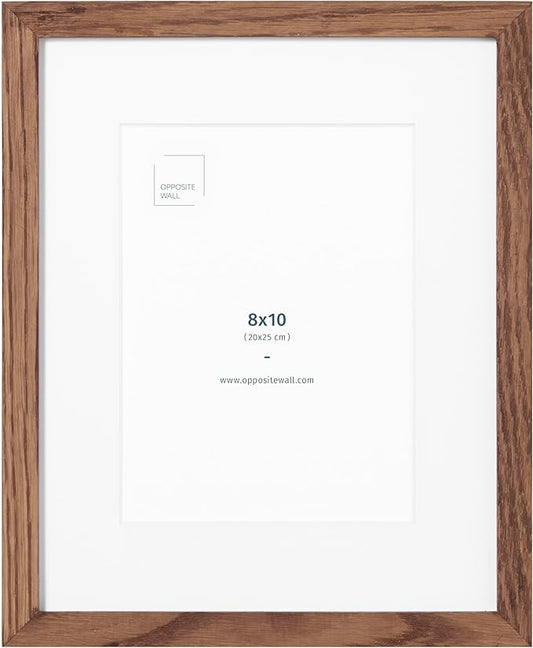 Opposite Wal - 8x10 in - Dark Solid Oak Wood Picture Frames with Mat - Wall Hanging & Tabletop Photo Frame - Pictures Display 5x7 with Mat, 8x10 without - Office, Gallery & Home Decor