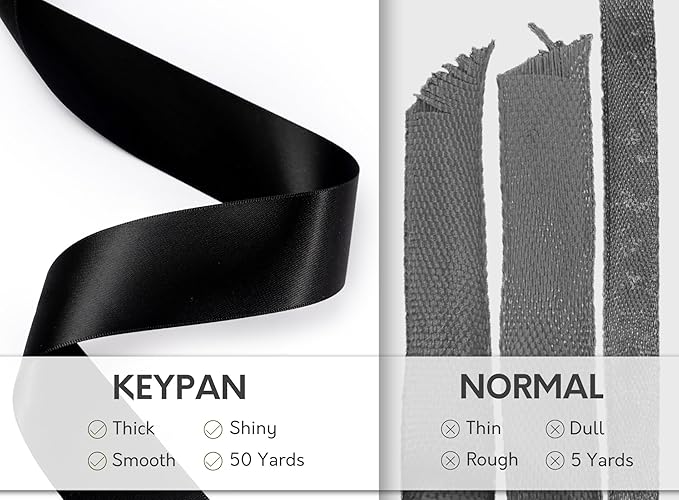 Black Satin Ribbon 1-1/2 Inch x 50 Yards Double-Faced Polyester Hair Ribbons for Women, for Gift Wrapping Paper Bows Wedding Invitations DIY Crafts