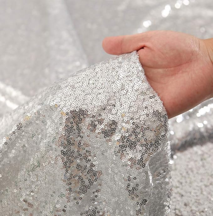 SquarePie Sequin Backdrop 10FT x 10FT Silver Curtain Background Wedding Party Decoration
