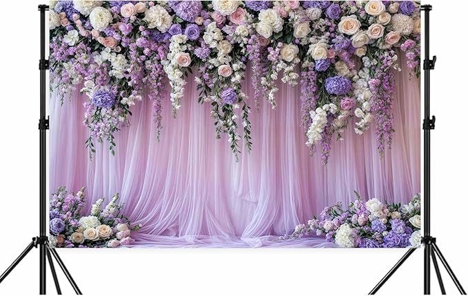 9x6ft Purple Lavender Floral Bridal Backdrop Wedding Flower Photography Backdrop for Girl Portrait Baby Shower Birthday Party Decor Banner Mother's Day Party Wall Backdrop Studio Photo Backgrounds