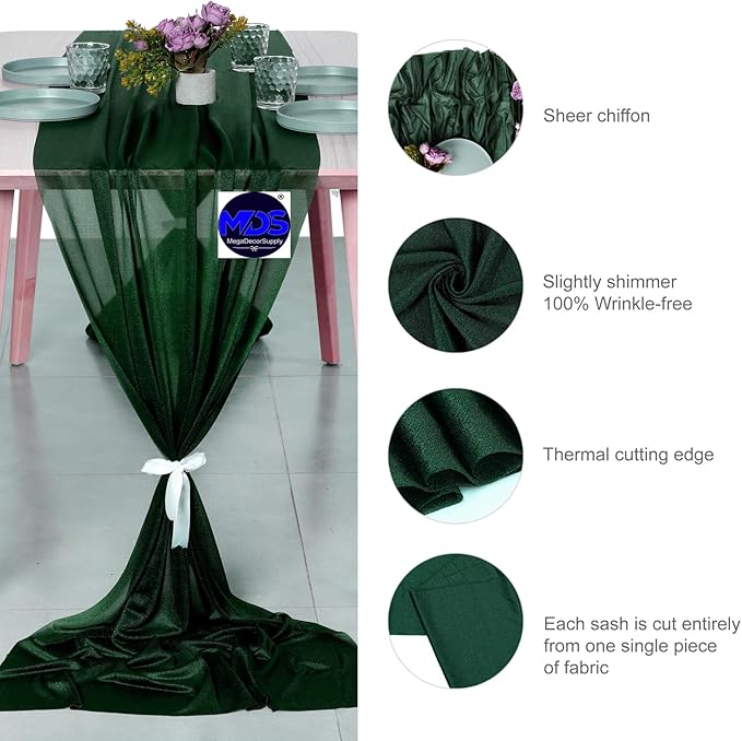 MDS Halloween Chiffon Table Runner - 12 Pack, 29 x 170 Inches, 14ft Each - Sheer Spooky Table Runners for Haunted House Parties, Trick-or-Treat Tables, Witchy Décor, Wedding & Events - Hunter Green