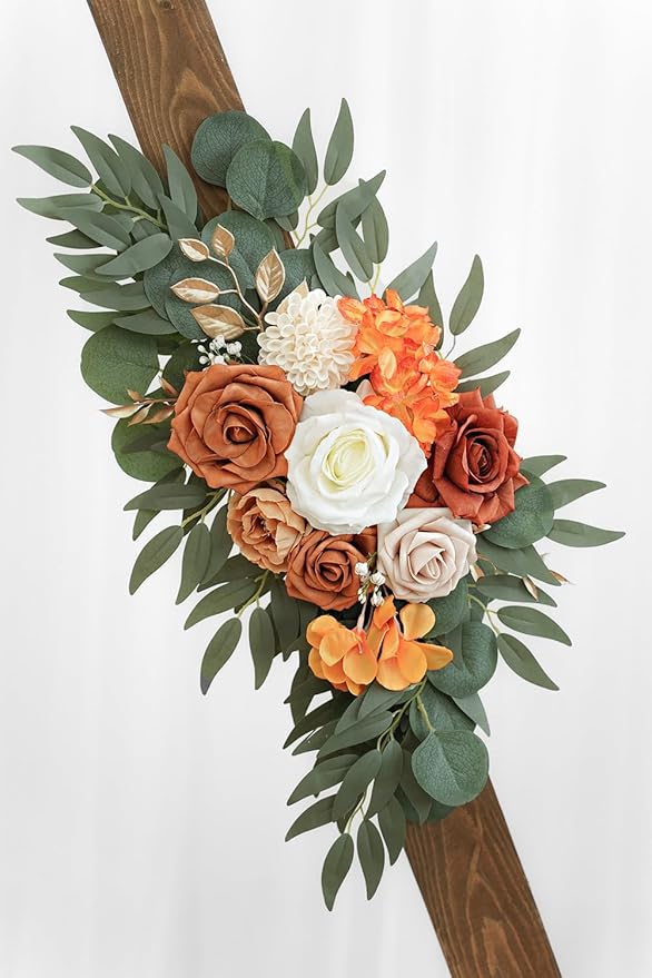 Artificial Flower Swag Set of 2 for Wedding Welcome Signs Floral Decorations, Burnt Orange Wedding Arch Flowers for Wedding Ceremony