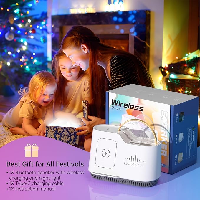 Night Lights Bluetooth Speaker, 15W Wireless Charger with Phone Holder, Touch Control Bedside Lamp with Dynamic Colored Music Light, Dimmable Light Room Decor for Teenage Girls Boys Gifts