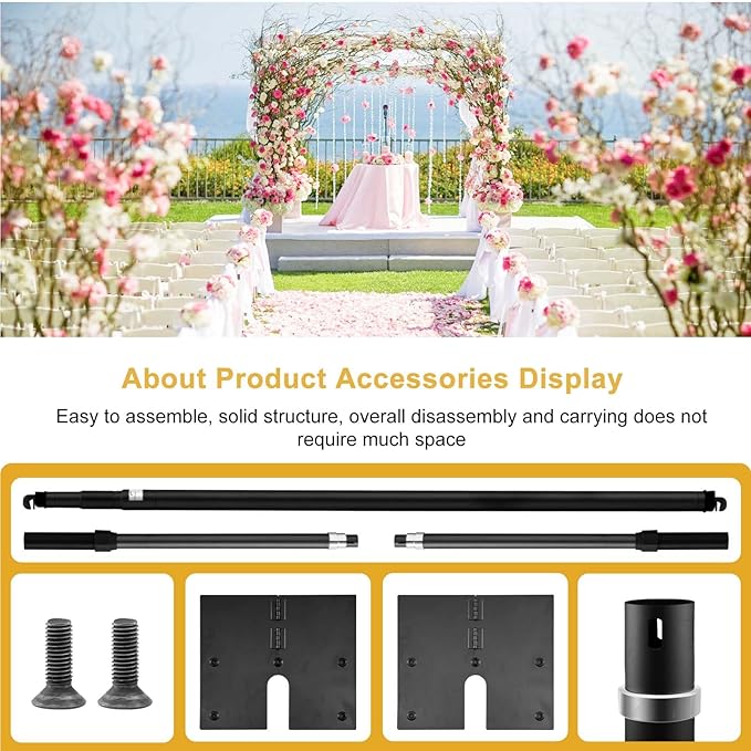 Jiang&Rong 10ft x 10ft Adjustable Backdrop Stand Kit - Heavy Duty Pipe and Drape Stand for Wedding, Birthday Party, Banquet Decorations (Black)