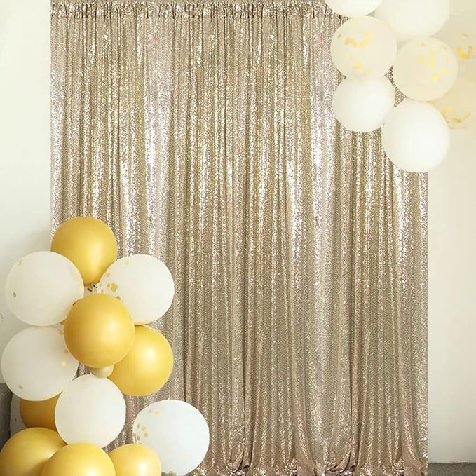 Champagne Sequin Backdrop Curtains 1 Panel 8FTx8FT Glitter Champagne Photo Backdrop Drapes Party Wedding Baby Shower Curtain Sparkle Photography Background