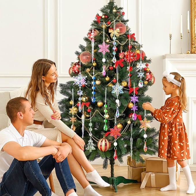 Lanpn 26 Pcs Christmas Ornaments Crystal Christmas Tree Decoration, Hanging Clear Acrylic Snowflake Icicle Drop Pendants for Xmas Winter Outdoor Indoor Party Decoration Purple