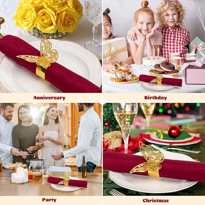 150 Pcs Napkin Rings Laser Cut Butterfly Shape Foil Paper Napkin Holder for Weddings Party Serviette Table Decoration Restaurant (Gold)