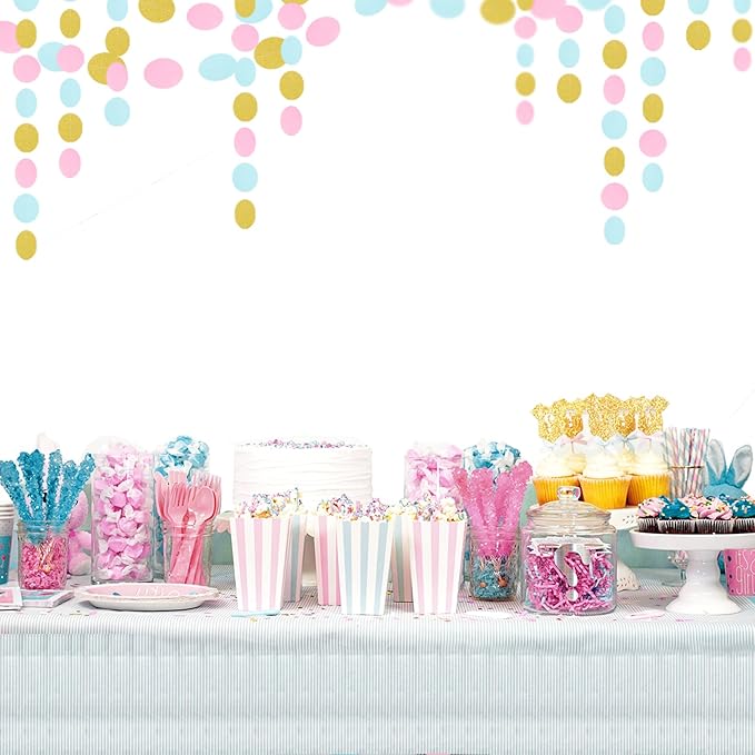 Blue Pink Gold Party-Decorations Gender-Reveal - 52Ft Paper Streamers Garland Hanging Decor Birthday Banner Ideas Event Party Supplies