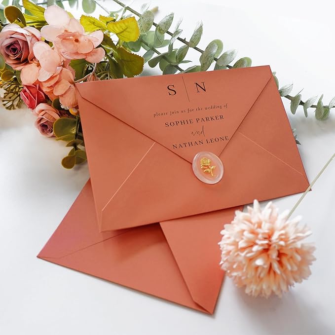 50 Pack 5x7 Envelopes Letter Size, Orange A7 Envelopes Self Seal for Wedding Invitation, Envelope 5.4x7.6 for Greeting Cards, Photos, Baby Shower, Graduation, Thank You Cards, Announcements
