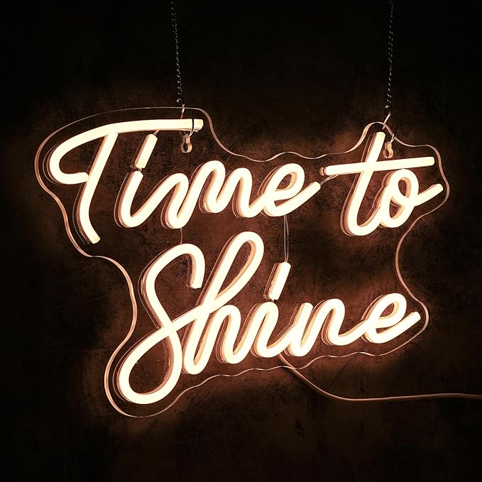 Time To Shine Neon Sign Warm White Led Sign Neon Lights for Lover Dimmable Letter Light Up Sign USB Powered with Switch Neon Signs for Bedroom Wall Decor Party Wedding Church（16.5’’X10.2’’）