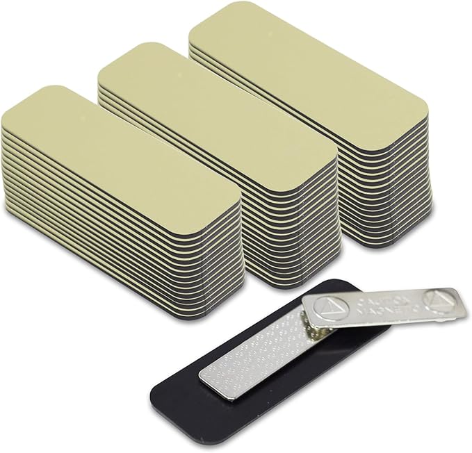 Name Tag/Badge Blanks - 100 Pack - 1" X 3" (Brushed Gold) Round Corners, Magnetic Backing