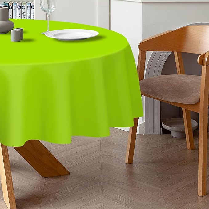 QIKSION Lime Green Round Tablecloth 3 Pack, 84 Inch Plastic Table Cover Disposable for Parties