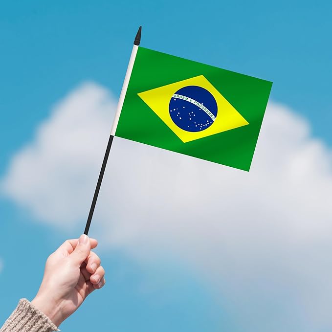 2 Pack Brazil Desk Flag Set, Brazilian Desktop Small Miniature Table Office Flag with 12" Black Pole and Black Base, Offices, Classroom, Home, Festival Decoration (Brazil)