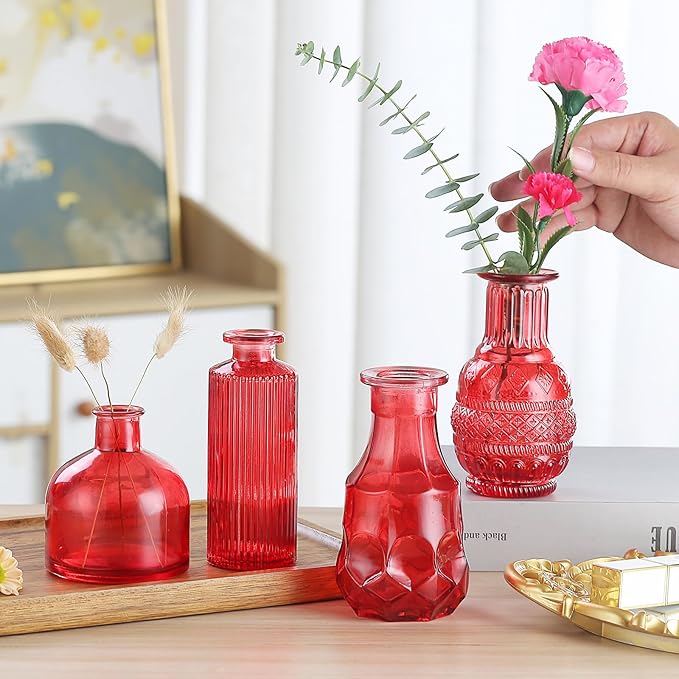 Bud Vases 15 Pcs for Centerpieces Wedding,Flower Vases in Bulk for Rustic Home Decor,Small Vases for Wedding,Mother's Day,Graduation,Christmas,Birthday Party,Valentine's Day(Wine)