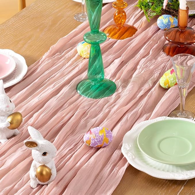 Pink Cheesecloth Table Runner 10 Pack Fall Table Runners Boho Gauze 120 Inches Light Pink Cheese Cloth Fall Table Decorations for Thanksgiving Wedding Bridal Girl Baby Shower Sweet 16 Party