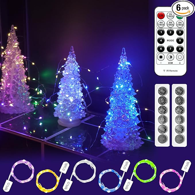 HXWEIYE 6 Pack Multicolor Fairy Lights Battery Operated with Remote & Timer, 7ft 20LED Mini String Lights Mason Jar Lights, Waterproof Firefly Starry Lights for DIY Wedding Party Bedroom Patio