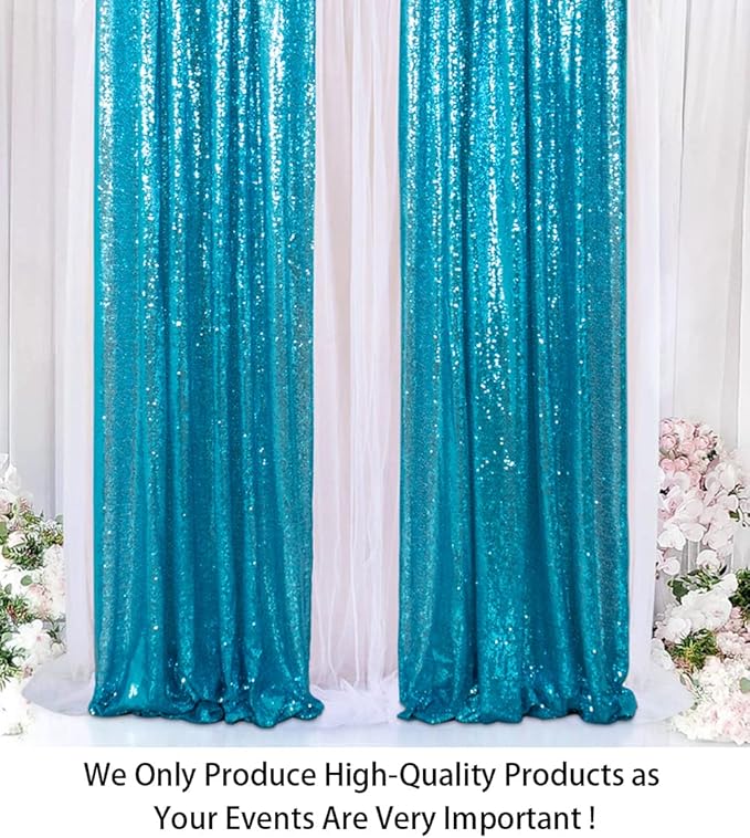 ShinyBeauty Sparkle Backdrop Curtain Aqua 2 Panels Set Sequin Photo Backdrop Turquoise 2FTx8FT Sequin Backdrop Curtain Aqua Blue Pack of 2-1220S