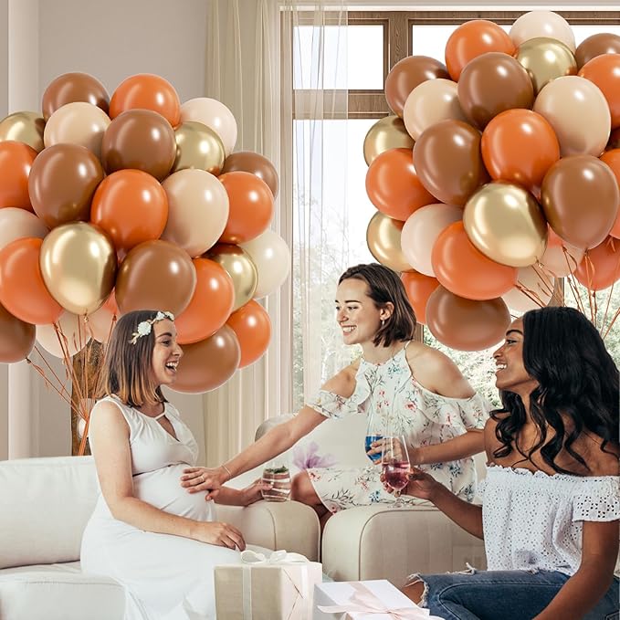 60pcs Fall Balloons 12inch with Brown Sand White Nude Metallic Gold Burnt Orange Balloons for Thanksgiving Fall Baby Shower Birthday Party Decorations