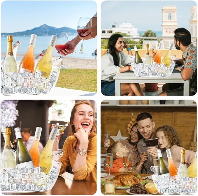 Ice Buckets for Parties, Ice Bucket 2 Pcs Acrylic Champagne Beverage with 2 Ice Bucket Scoop for Champagne Beer Sparkling Wine Cocktails 5L (Clear)