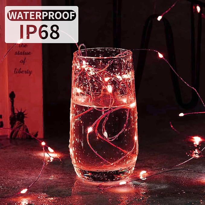 Aogist Led Fairy Lights 3 Modes Battery Operated String Lights Waterproof Silver Wire 7 Feet Firefly Starry Moon Mason Jar Lights for DIY Wedding Party Christmas (Red, 8 Pack)