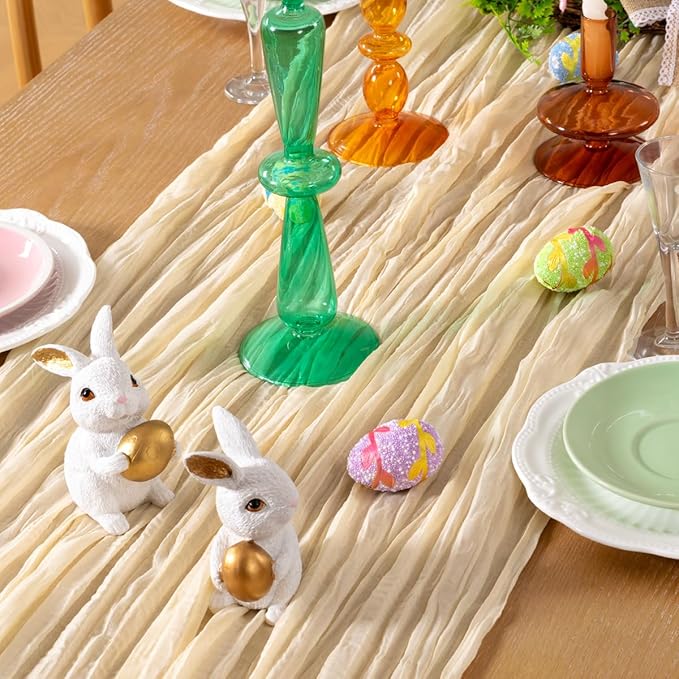 Beige Cheesecloth Table Runner 6 Pack Fall Table Runners 120 Inches Boho Gauze Cream Cheese Cloth Fall Table Decorations for Thanksgiving Wedding Bridal Baby Shower Garden Party Decor