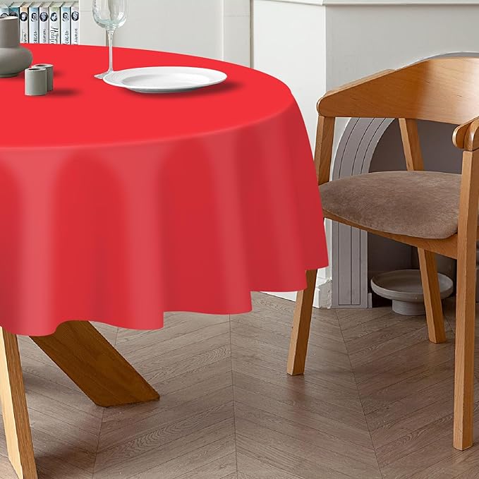 QIKSION Red Round Tablecloth 12 Pack, 84 Inch Plastic Table Cover Disposable for Parties