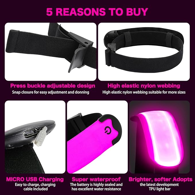 LED Armband Running USB Rechargeable(2 Pack), High Visibility Wristband for Runners, Joggers, Pet Owners, Cyclists, Adjustable Waterproof Reflective Bracelets for Night Running, Walking