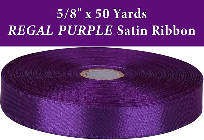 5/8" x 50 Yards Regal Purple Satin Ribbon Single Faced Fabric Ribbons for Gift Wrapping, Crafting, Bows Making, Sewing, Wedding, Home Decor