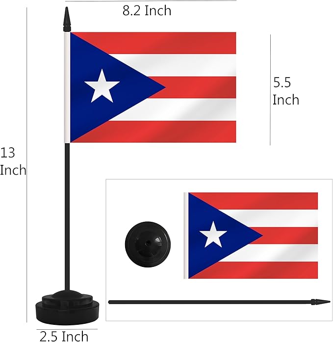 12 Pack Puerto Rico Desk Flags, Puerto Rican Desktop Flag, Small Miniature Office Flags with 12" Black Pole and Black Base, Offices, Classroom, Home, Festival Decoration (Puerto Rico)