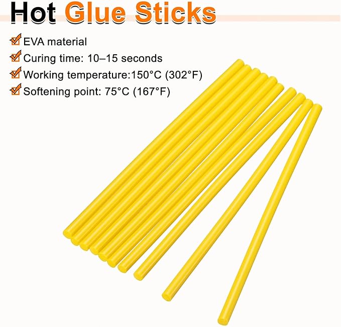HARFINGTON 10pcs Hot Glue Sticks 0.28" Dia x 11.81" Long EVA Mini Hot Melt Adhesive Glue Stick for Hot Melt Gun Wood Plastic Glass Flowers Fabrics Foam, Yellow