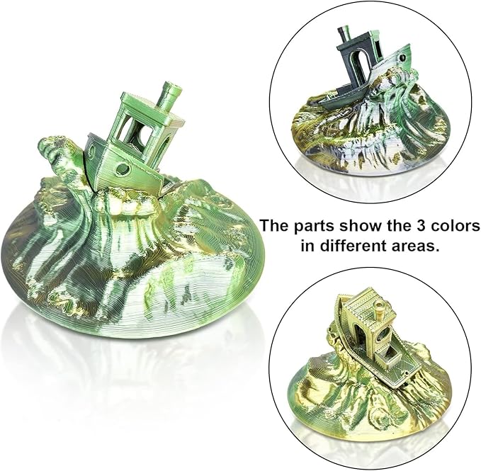 YOUSU Silk PLA 3D Printer Filament, Tri-Color Coextrusion PLA Filament 1.75mm,Shiny Silk Coextruded PLA,Silk Gold-Green-Black Three-Color Filament,1kg/2.2lbs