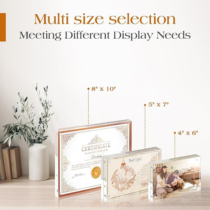 TWING Acrylic Picture Frame 5 x 7 Inch 2 Pack Magnetic Photo Frame Horizontal Magnet Double Sided Acrylic Frames Set with Microfiber Cloth, 10+10MM Thickness Clear Picture Frame Desktop Display Gift Ideal