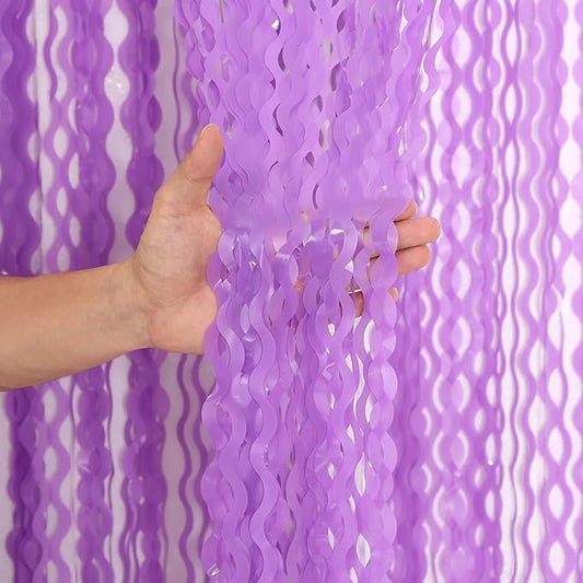 4 Pack Wavy Purple Metallic Tinsel Foil Fringe Curtains - 3.3x6.6 Feet Party Streamer Halloween Decor Foil Curtain Backdrop Holiday Celebration Party Decorations