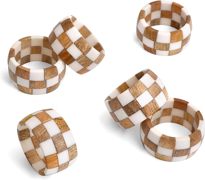 Rustic Napkin Rings Setof 12 - Handmade Epoxy & Wood Napkin Holders for Table Decor, Wedding, Easter, Thanksgiving, Party & Dining – Modern Farmhouse Accessories (Brown Cream) - ALPHA Living HOME