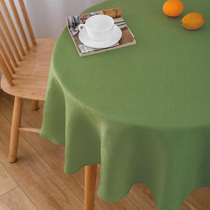 NLMUVW Round Table Cloth 36 Inch, Olive Green Linen Tablecloth Rustic Small Table Cover Water Resistant for Kitchen Dining Coffee