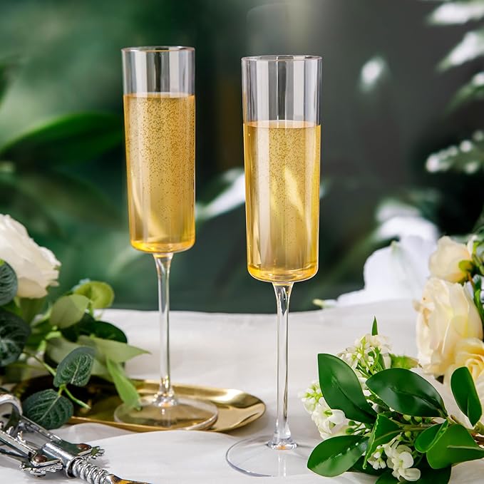Ciaell 12 Pack Plastic Champagne Flutes - 6 Oz Clear Disposable Champagne Glasses - Square Plastic Toasting Glasses for Party Birthday Anniversary Wedding