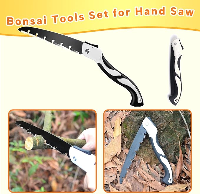 Bonsai Tools Set for Beginners, Bonsai Tree Kit with Training Wire, Scissors, Pruning Shears, Repotting Kit, Indoor Plant Tools Starter Kit (Purple with saws)