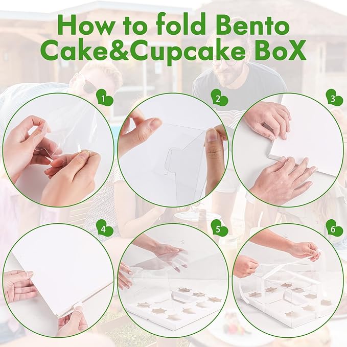 JCD 9 Pcs Cake and Cupcake Combo Bento Boxes with Clear Lid for mini cake and 8 Cupcakes -Cakes Cupcakes Combo Box with Clear Window Baking Supplies (1+8/9Pcs)
