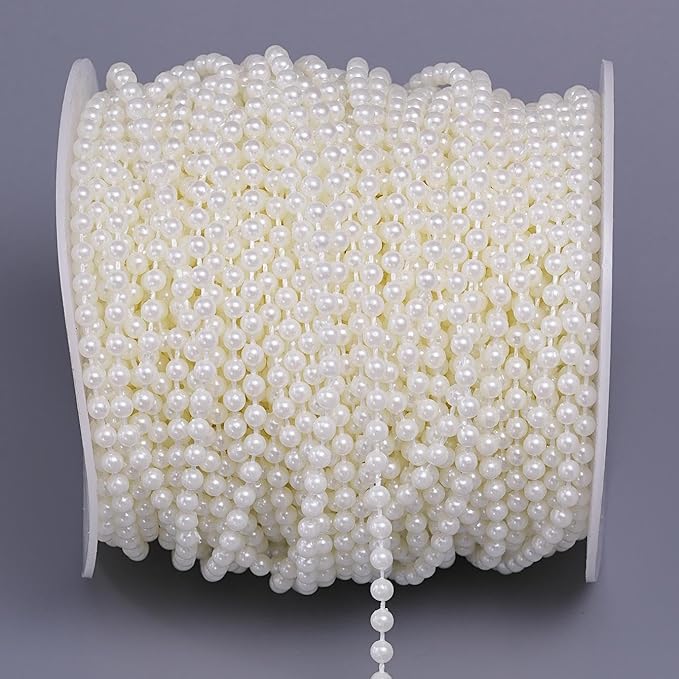 44 Yards/131 Feet Pearl Garland Craft String Pearls, Faux Pearl for Wedding Party Decoration, Christmas Tree Decorations and DIY Crafts (Ivory, 4 mm 131 Feet)