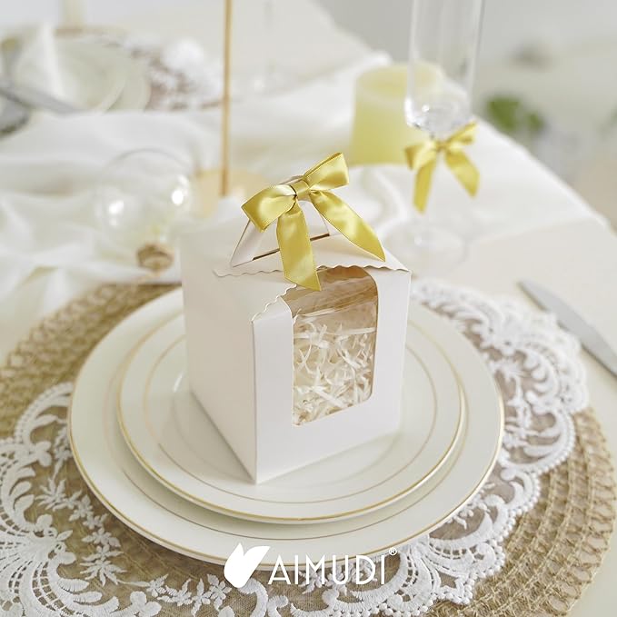 AIMUDI Small Gold Bows for Christmas Tree 2.5" Pretied Gold Bows for Gift Wrapping Premade Satin Ribbon Twist Tie Bows for Crafts Mini Bows for Treat Bags Cake Pop Bows Baby Shower Decor - 50 Counts
