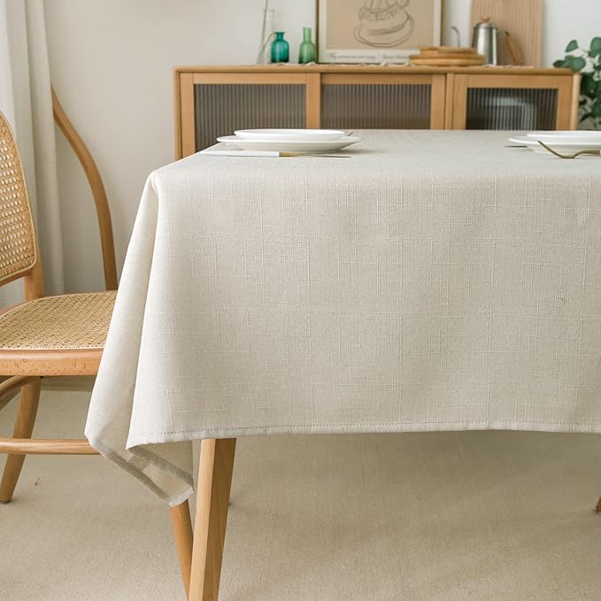 NLMUVW Linen Tablecloth for Rectangle Table 120 Inch, Textured Table Cloth 8 FT Water Resistant Farmhouse for Kitchen Dining Party, 54 x 120 Inch