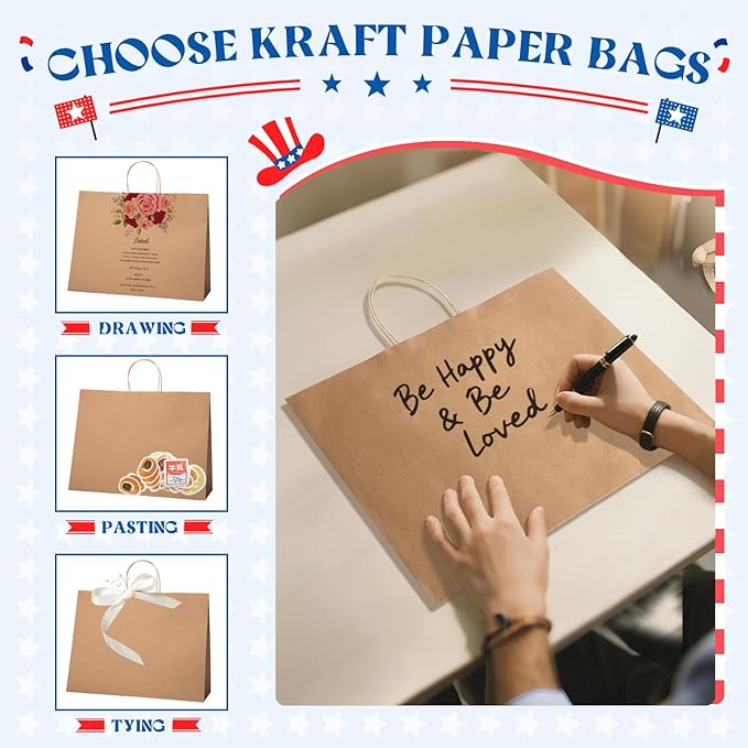 MESHA Kraft Paper Bags 16X6X12 Brown Large Gift Bags with Handles Bulk,300 Pcs for Small Business,Birthday Wedding Party Favor Bag,Paper Shopping Bag