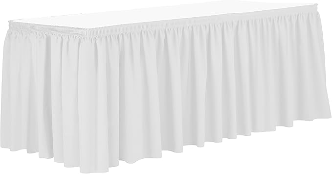 Ultimate Textile Pleat Polyester Fabric Table Skirt - Machine Washable Flame Resistant with Clips for Events, Weddings & Trade Shows, Cut & Sewn in Paterson, NJ - White, 17' Shirred Pleat