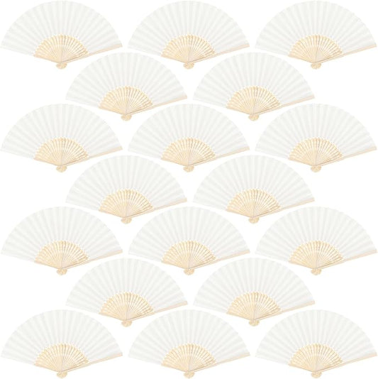 Aneco 18 Pieces Handheld Fans Cloth Hand Fans Bamboo Folding Fans for Wedding Decoration, Church Wedding Gifts, Party Favors, DIY Decoration (Cream)