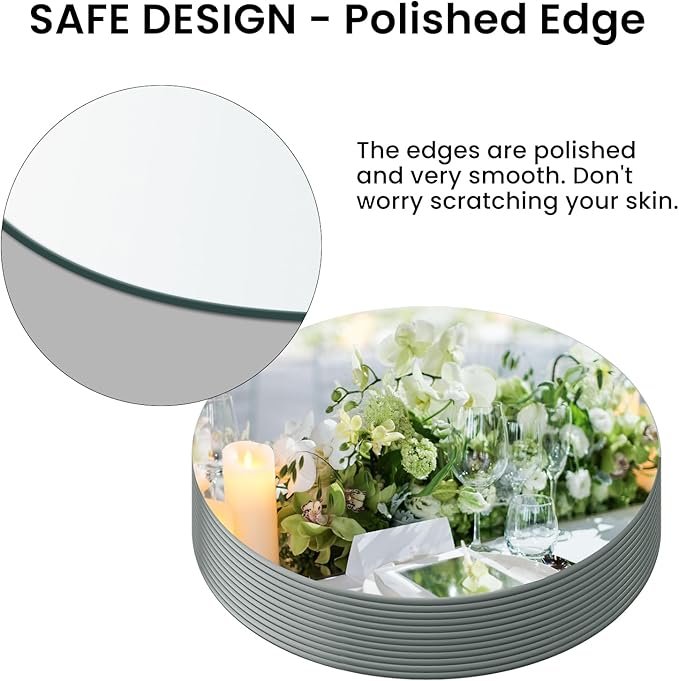 Round Mirror Centerpieces, 12" Round Glass Mirror Centerpieces for Tables for Wedding Decorations, Parties, Baby Shower Party, Glass Candle Trays