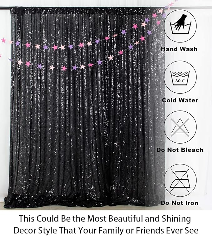 ShinyBeauty Black Sequin Backdrop Curtains 2 Panels Sequin Bakdrop 4x8FT Shimmer Backdrop for Photograph Wedding Backdrop Drapes Black Glitter Backdrop Curtain