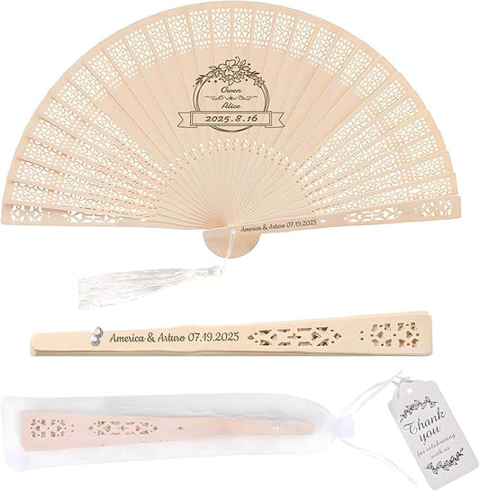 100 PCS Custom Fans Personalized Folding Fans for Line Dancing Wooden Hand Fan Wedding Favors Bulk Fans for Guests Party Event Use (Style04)